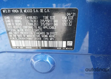 2021 Honda Hr-V Awd Ex-L from USA, damaged, VIN 3CZRU6H74MM738588